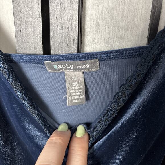 Y2K Velvet Tank Lace Trim Romantic‎ Cottagecore XL Navy Adjustable Strap - Picture 2 of 6